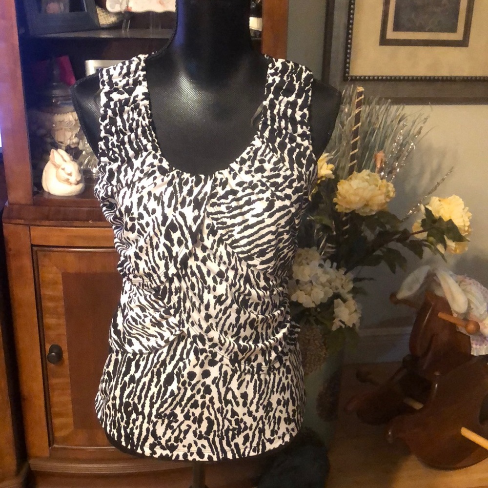 Black and white Ann Klein sleeveless blouse